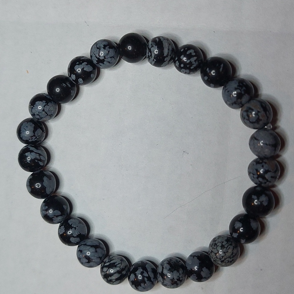 Snowflake Obsidian stone 8mm round bead bracelet